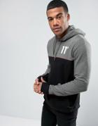 11 Degrees Hoodie In Black With Logo And Cut & Sew Panel - Black