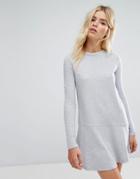 Daisy Street Sweatshirt Dress With Fluted Hem - Gray