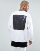 Factory Lightning Back Print Oversized Sweatshirt - White