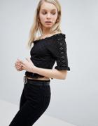 New Look Broderie Bardot Top - Black