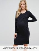 Mama. Licious Nursing Drape Detail Double Layer Jersey Dress - Black