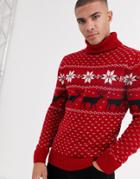 Soul Star Christmas Roll Neck Sweater-red