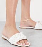 Asos Design Wide Fit Fife Flat Mules With Chain In White