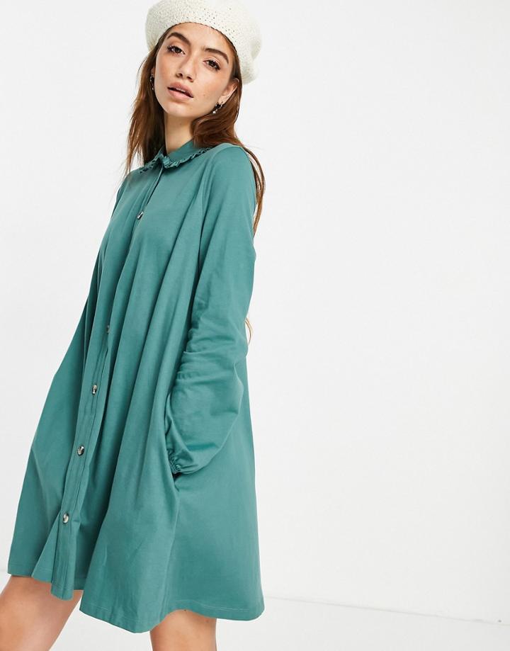 Asos Design Mini Dress With Lace Trim Collar In Green