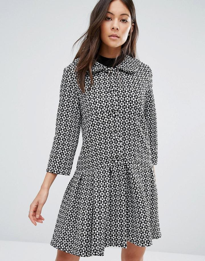 Unique 21 Button Front Dress With Pep Hem - Black
