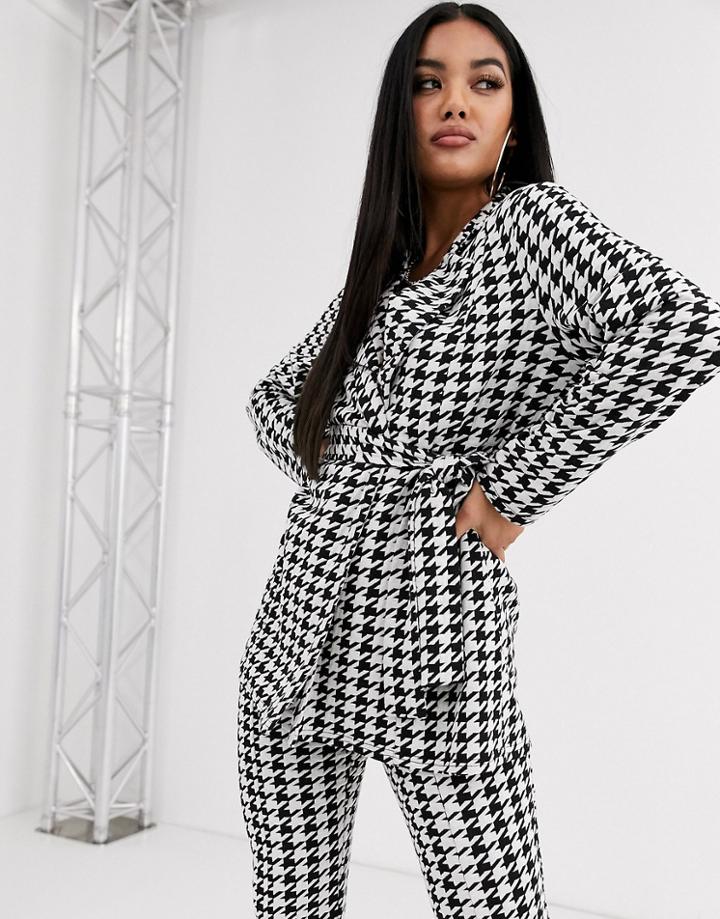Asos Design Jersey Dogstooth Wrap Suit Blazer-multi
