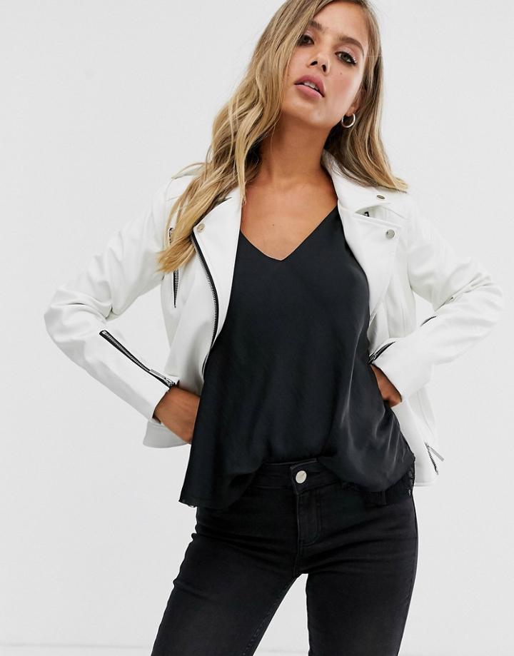 Lipsy Pu Jacket In Ecru - Stone