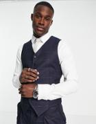 Noak Skinny Premium Fabric Vest In Navy Windowpane Plaid With Two-way Stretch
