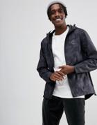 Timberland Full Zip Shell Jacket Tonal Camo Print Hood Logo In Black - Black