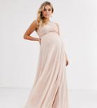 Asos Design Maternity Bridesmaid Maxi Dress With Soft Pleated Bodice-pink
