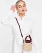 Truffle Collection Straw Bag In Clear And Cream With Brown Handle And Strap-white
