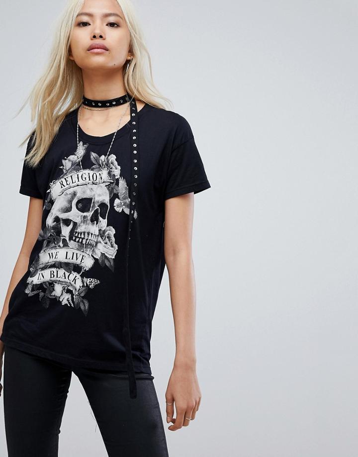 Religion Oversized T-shirt With Embellished Trim - Gray