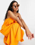 Asos Design Strappy Midi Sundress With Peplum Hem In Orange