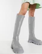 Public Desire Genius Knee High Chunky Boots In Gray-grey