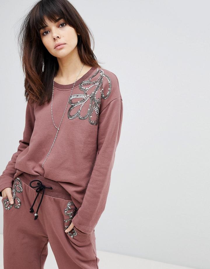 Religion Drop Hem Sweat With Sequin Embellishment Co-ord - Brown