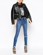 Cheap Monday Second Skin High Waist Skinny Jeans With Ripped Knees - Blue