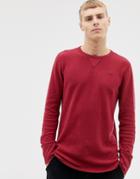 Hollister Icon Logo Waffle Long Sleeve Top In Burgundy-red