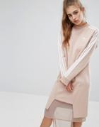 Adidas Originals Three Stripe Sweat Dress With Drop Hem - Pink