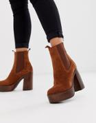 Asos Design Extra Suede Platform Chelsea Boots In Tan