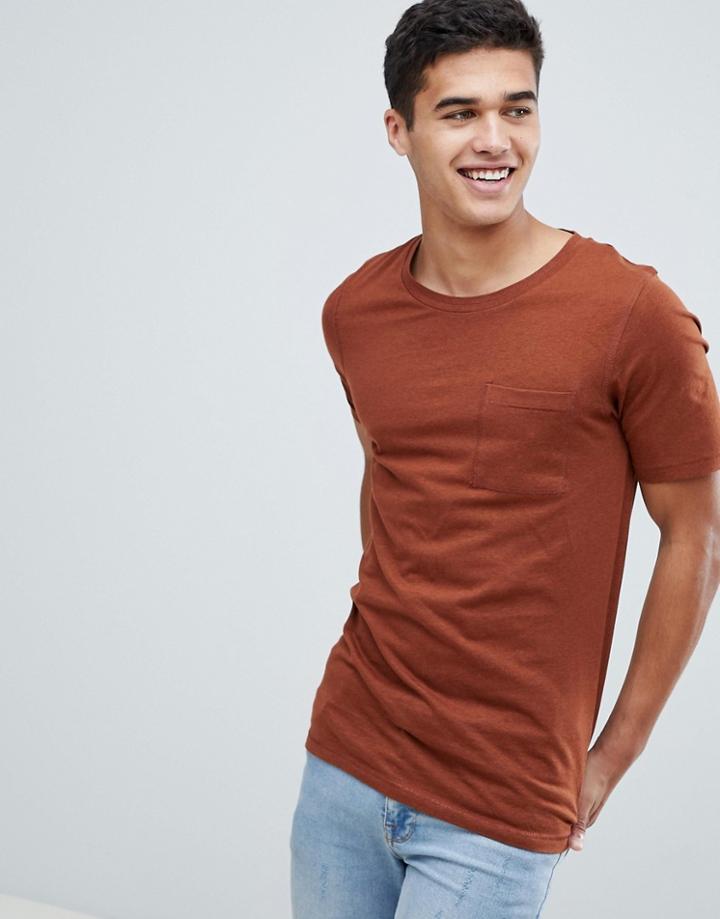 Selected Homme T-shirt With Stitch Detail Pocket - Navy