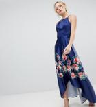 Chi Chi London Tall High Low Midi Dress With Placement Floral Print-multi