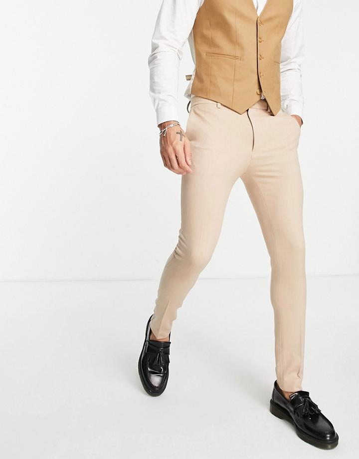 Asos Design Wedding Super Skinny Smart Pants In Camel Oxford-neutral