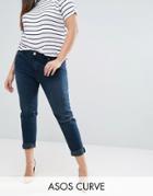Asos Curve Kimmi Shrunken Boyfriend Jean In Grace Wash With Rips - Blue