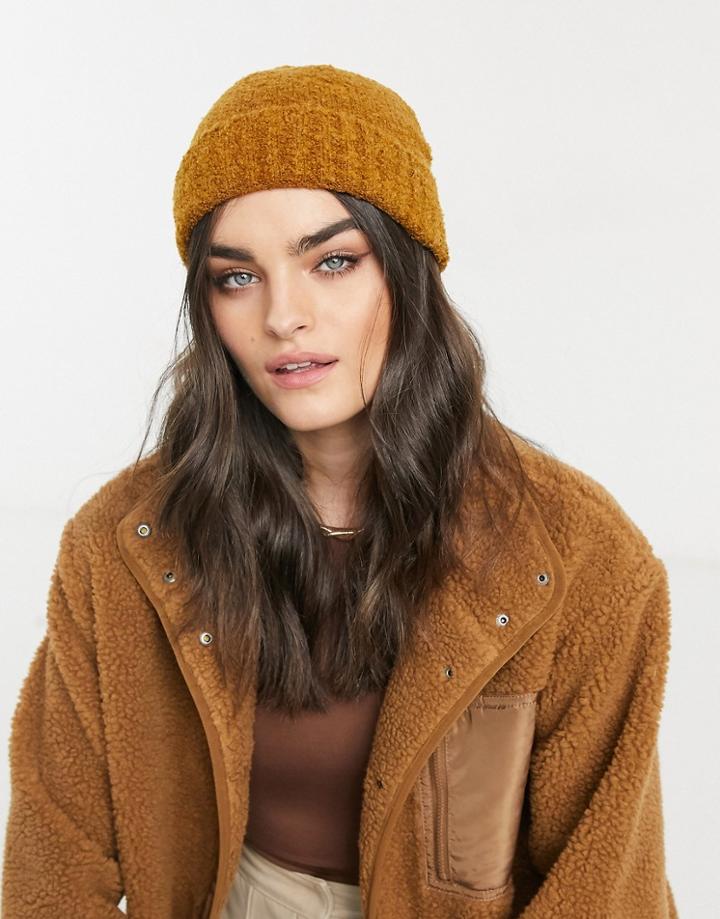 Asos Design Wool Mix Boucle Fisherman Beanie In Tobacco-multi