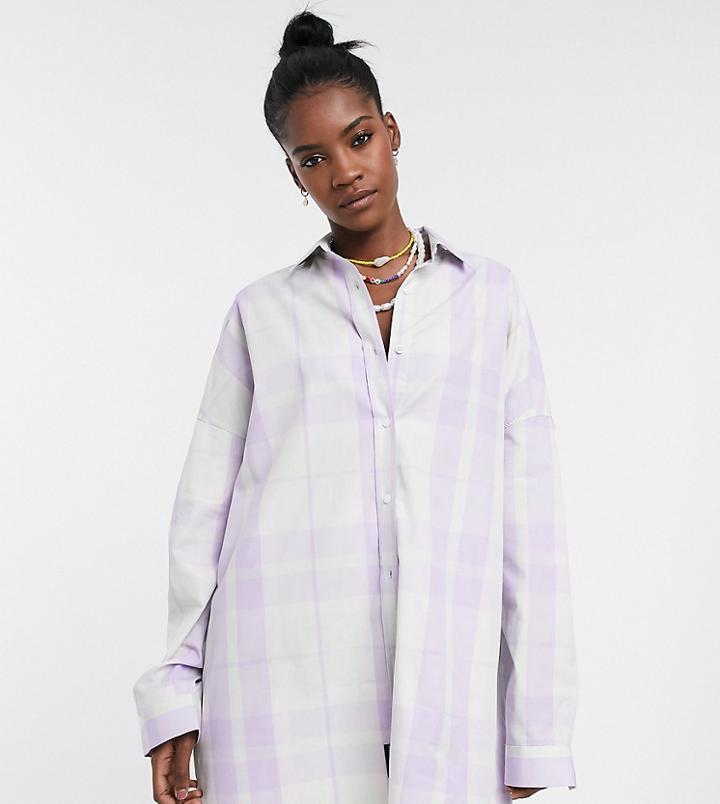 Collusion Oversized Check Shirt In Lilac-multi
