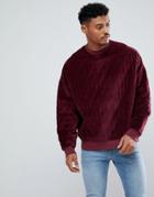 Asos Oversized Quilted Velour Sweatshirt - Red