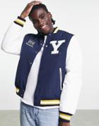 Pull & Bear Yale Varsity Jacket In Navy