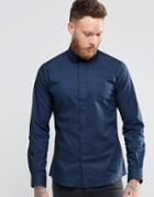 Noose & Monkey Skinny Shirt With Point Collar With Stretch - Navy