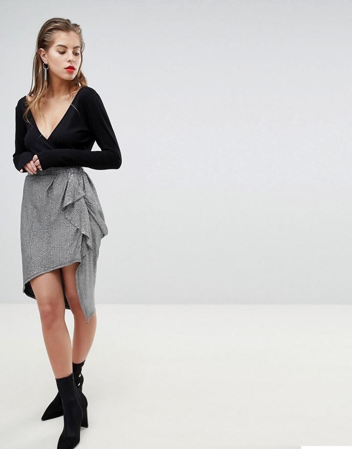 Morgan X Georgia May Ruffle Front Metallic Mini Skirt