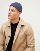 Asos Design Mini Fisherman Beanie In Denim Blue Rib Knit - Blue