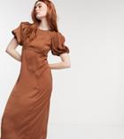 Reclaimed Vintage Inspired Satin Midi Tea Dress In Brown-black