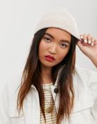 Asos Design Fisherman Rib Beanie In Recycled Polyester-beige