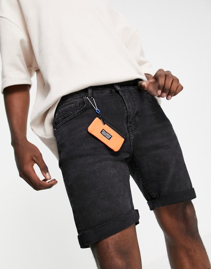 Pull & Bear Slim Fit Denim Shorts In Gray-grey