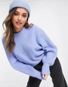 Asos Design Crew Neck Sweater In Rib With Fluffy Yarn In Blue-blues
