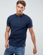 Kiomi Polo Shirt With High Neck And Arm Stripes - Navy