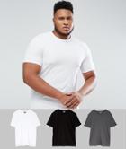 Asos Plus Muscle Fit T-shirt With Crew Neck 3 Pack Save - Multi