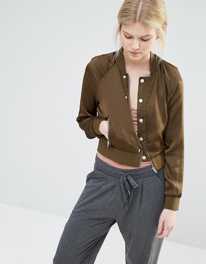 One Day Petite Super Crop Bomber Jacket - Green