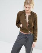 One Day Petite Super Crop Bomber Jacket - Green