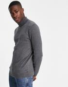 New Look Roll Neck Knitted Sweater In Dark Gray-grey