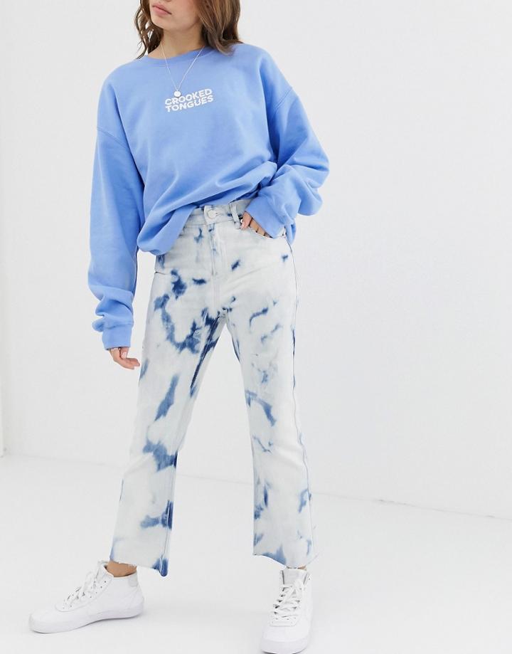 Asos Design Egerton Rigid Cropped Tie Dye Flare Jeans - Blue