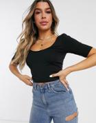 Asos Design Scoop Front And Back Crop Top In Black