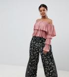 Missguided Plus Floral And Polka Dot Wide Leg Pants - Black