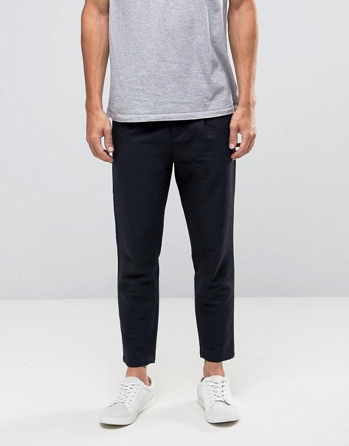 Minimum Ragner Carrot Fit Pant In Linen Mix - Navy