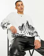 Asos Design Knit Oversized Sweater With Zebra Design-white
