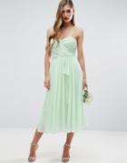 Asos Wedding Ruched Cami Midi Dress With Ruffle Front - Green