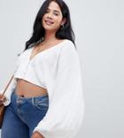 Asos Design Curve Batwing Plunge Top In Crinkle - White